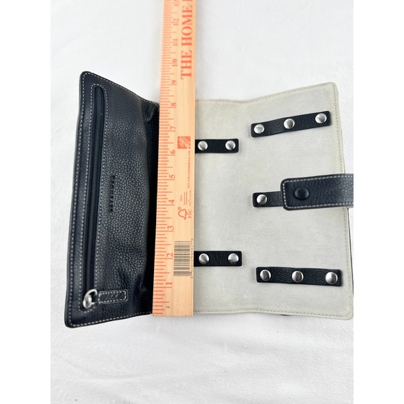 Levenger Black Leather Travel Jewelry Roll Wrap Case Tri-Fold Zipper Compartment - Picture 5 of 16